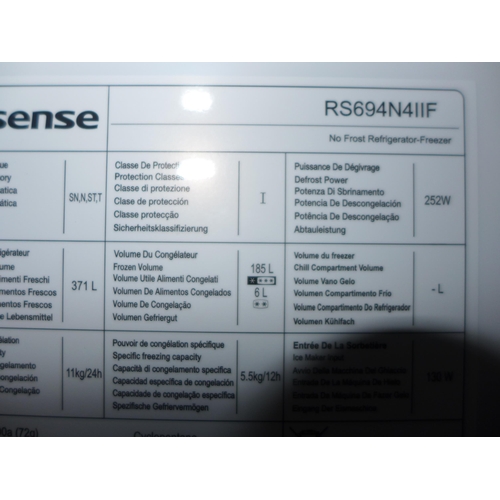 3203 - Hisense Stainless Steel Side By Side Fridge Freezer - model: RS694N4IIF, Original RRP £666.66 + vat ... 