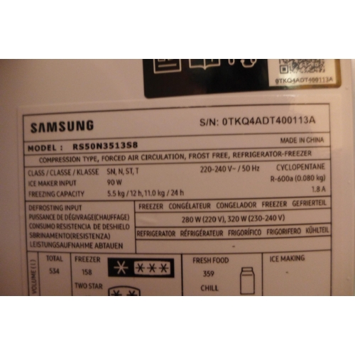 3229 - Samsung Silver Side By Side Fridge Freezer - model: RS50N3513S8/EU, (damaged) Original RRP £708.33 +... 