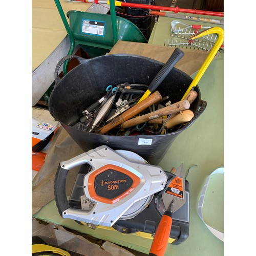 2020 - Bucket of hand tools & Task toolbox with tools inc. Magnusson tape measure, hammers, trowels, screwd... 