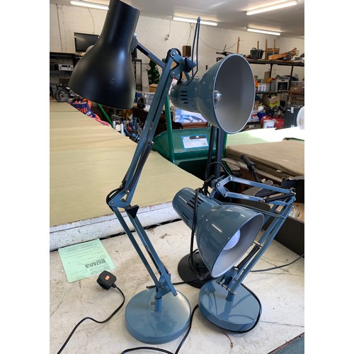 2174 - Three anglepoise lamps; 2 blue, 1 black