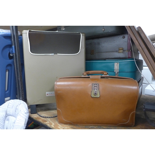 2074 - Hotpoint electric heater plus brown leather doctor's bag