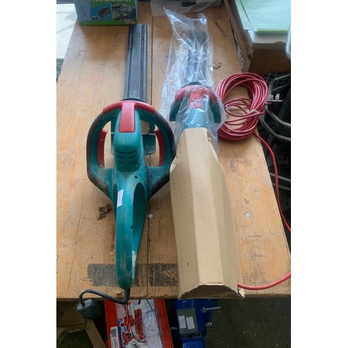 2076 - A Bosch AHS-42-16 long reach electric hedge trimmer and a Bosch AHS 480-24T electric hedge trimmer