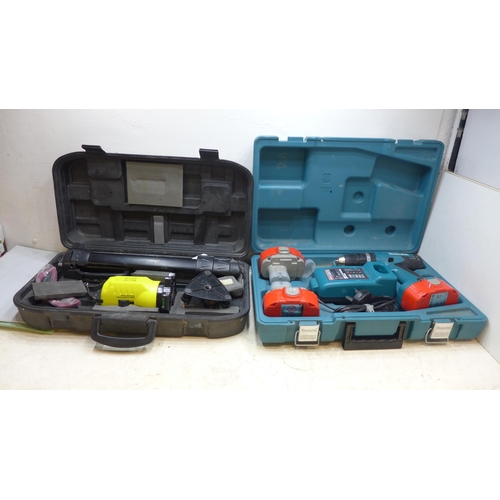 2026 - Makita cordless drill set in case with 2 batteries and laser level kit