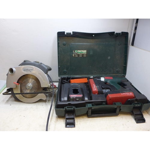 2030 - Metabo Li Power 20 BSZ 18 impact drill in case with Pro Power 1200w circular saw
