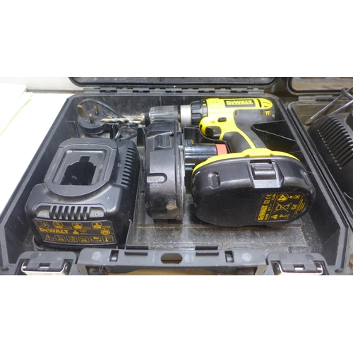 2034 - Qty. of DeWalt power tools: DC100 cordless drill, SDS drill and 110v electric plane