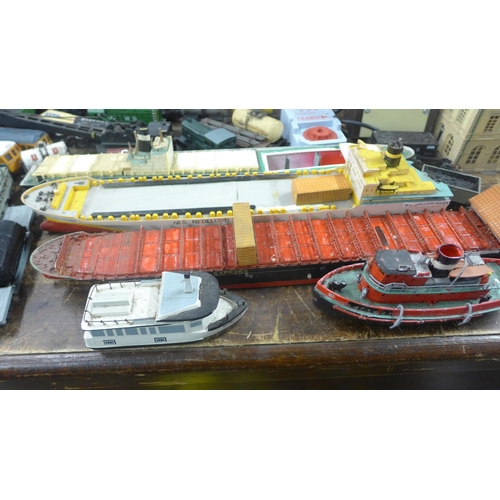 2050 - Large amount (6 boxes) of model railway locomotives, boats, and buildings includes Hornby and Air-fi... 