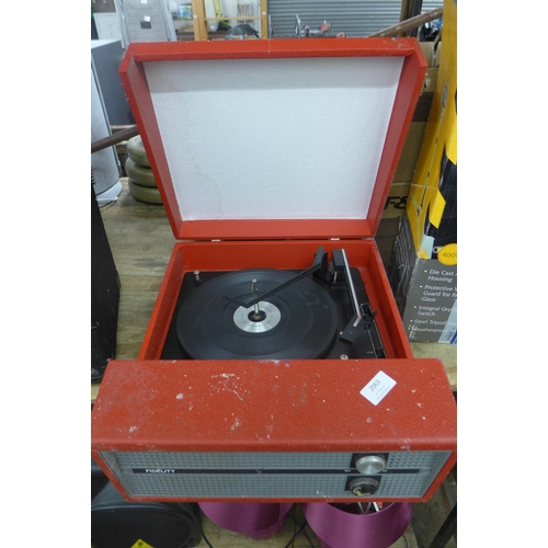 2063 - Red Fidelity 1960's portable record player with BSR turntable