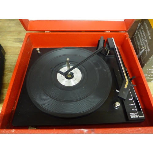 2063 - Red Fidelity 1960's portable record player with BSR turntable