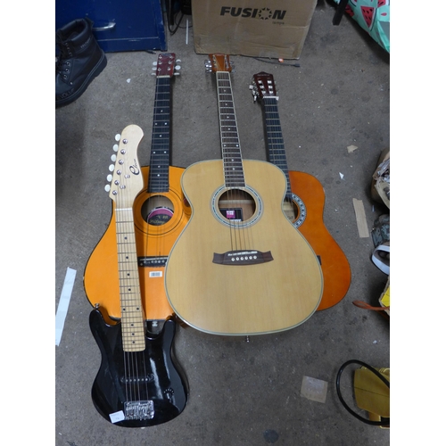 2166 - 4 Guitars: Eleca electric child's guitar and Elevation, Puretone and Feixang acoustic guitars