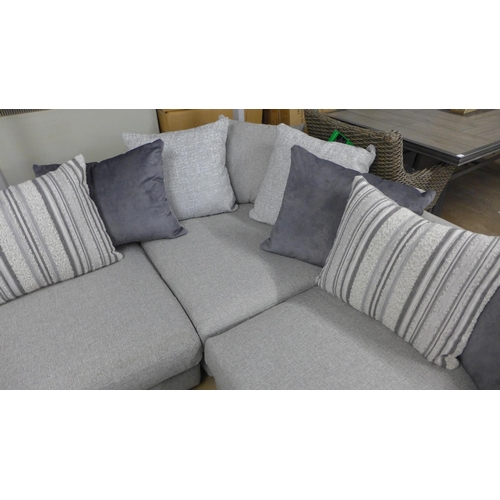1382 - A cloud grey textured weave upholstered corner sofa