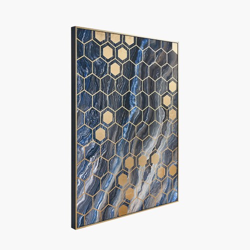 1383 - A black marble canvas with gold geo pattern, H 80cms, W 60cms (71-33531)   #