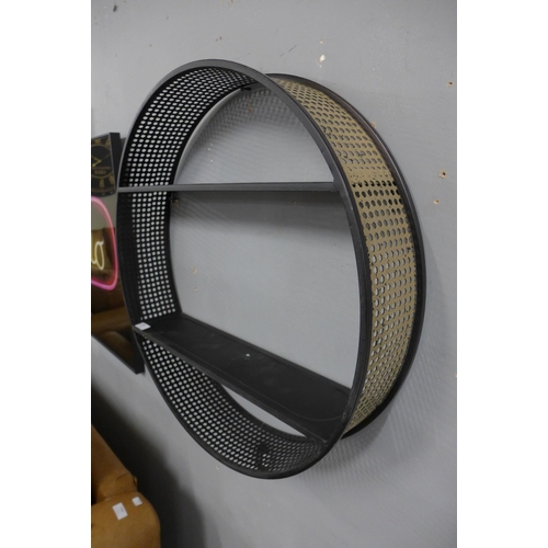 1386 - A round rattan effect metal shelf unit, H 66cms (HE162855)   #