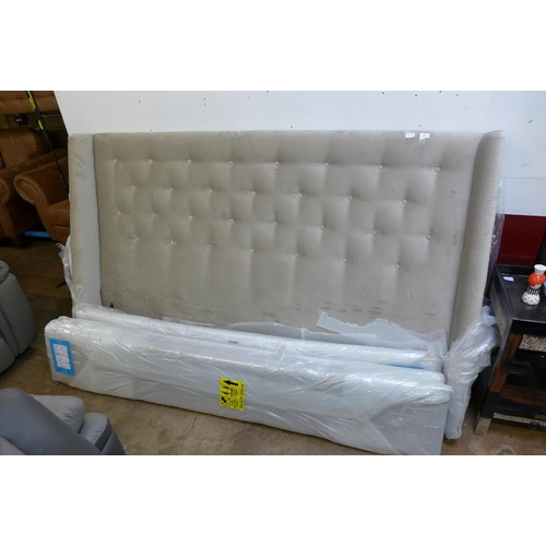 1416 - A champagne velvet upholstered superking bed frame