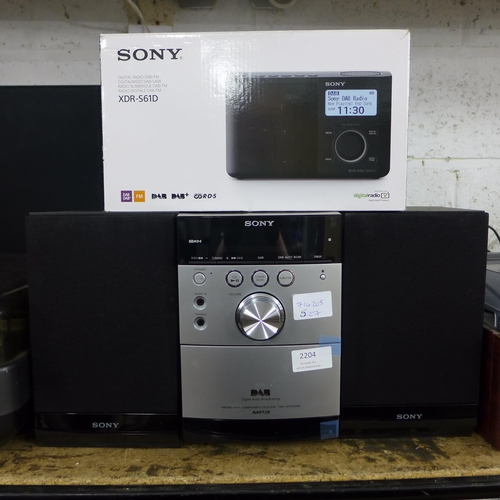 2204 - Sony CMT-EH45DABDAB micro hi-fi component system, & a Sony DAB portable XDR-561D radio