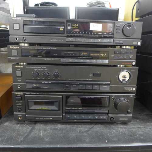 2211 - 4 Technics hi-fi separates CD player, tuner, cassette deck and amplifier