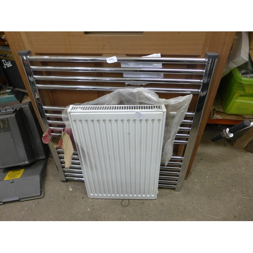2306 - Chrome radiator with instructions and white Savoy panel radiator with instructions