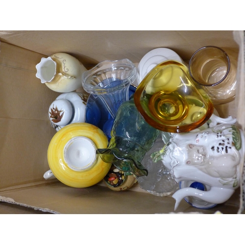 1137 - A tall glass vase, other glass, china, Royal Doulton stoneware jug, etc. **PLEASE NOTE THIS LOT IS N... 