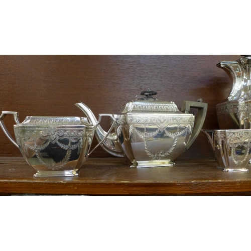 601 - An EPNS hand engraved five piece tea set, stamped RGD no. 23277, for 1885
