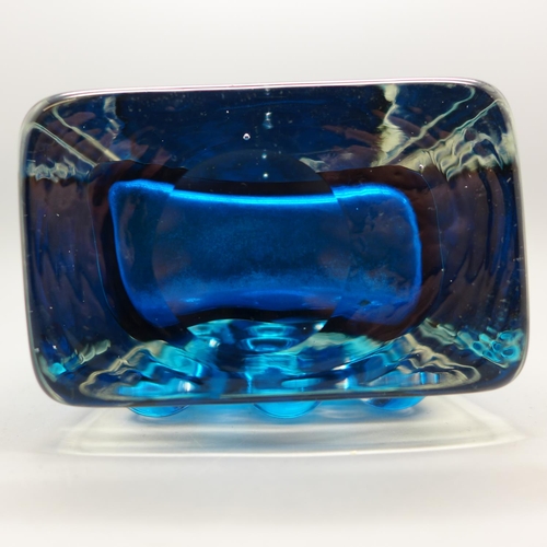 604 - A Whitefriars kingfisher blue mobile phone vase, designed by Geoffrey Baxter, 15.5cm