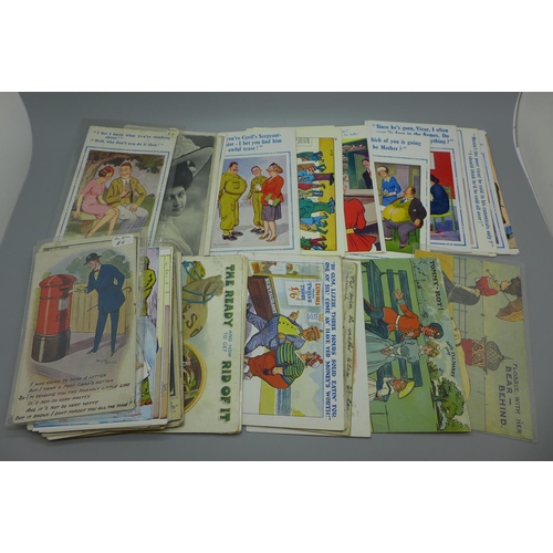 619 - Comic postcards, vintage to modern, several Donald McGill, (70)