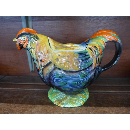 631 - A 1930's majolica Rooster tea pot