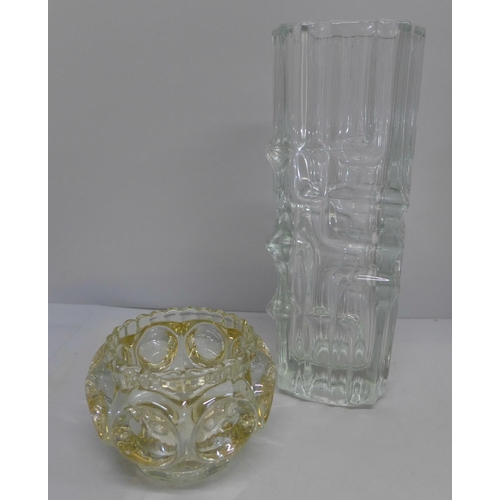 666 - A vintage Czech Sklo Union glass vase and one other