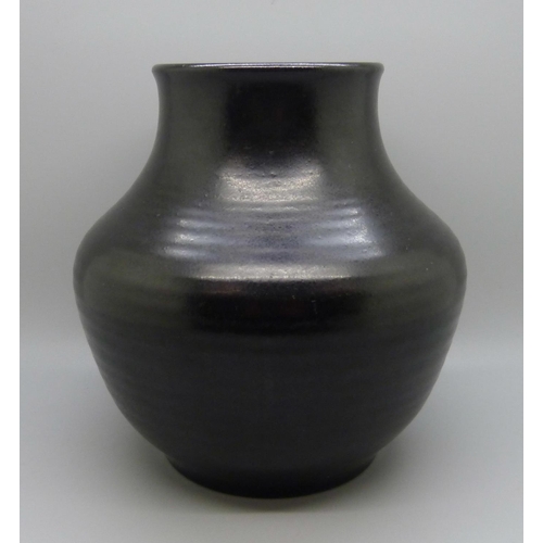 670 - A Royal Lancastrian black vase by Edward Thomas Radford, circa 1930, 17.5cm
