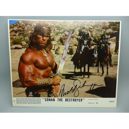 672 - Arnold Schwarzenegger signed lobby card - Conan The Destroyer
