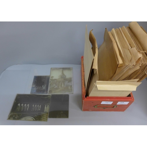 676 - Sixty-five half and quarter glass negatives, all in individually labelled envelopes