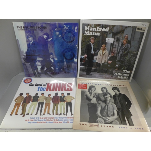 683 - LP records, Kinks, Rolling Stones, Small Faces, Manfred Mann box set with four albums, all sealed