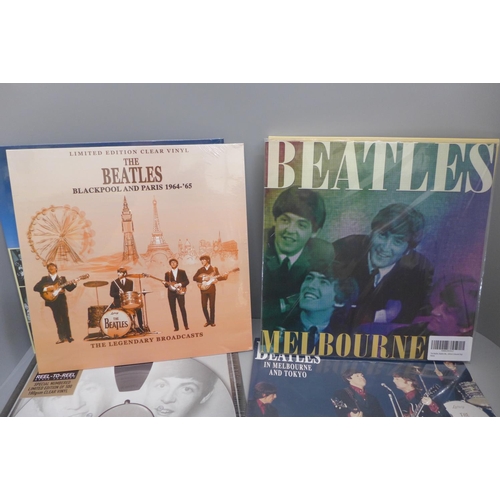 694 - Beatles colour vinyl collection Abbey Road and Beyond box set of four, Help in Concert reel to reel ... 
