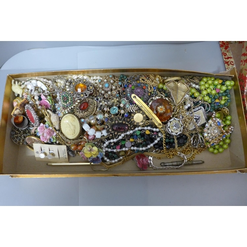 696 - Two boxes of costume jewellery