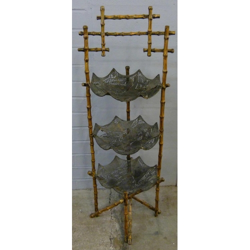 705 - An Aesthetic Movement three tier bamboo cake stand, circa 1880's, Chinese style, the tiers of lacque... 