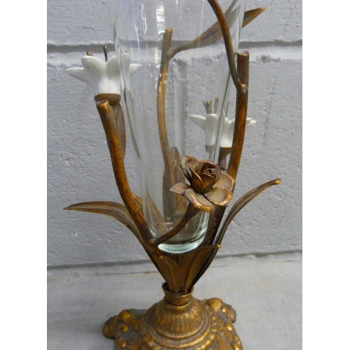 710 - A French Belle Epoque trumpet vase, circa 1900 with removable glass vase, gilt metal and embellished... 