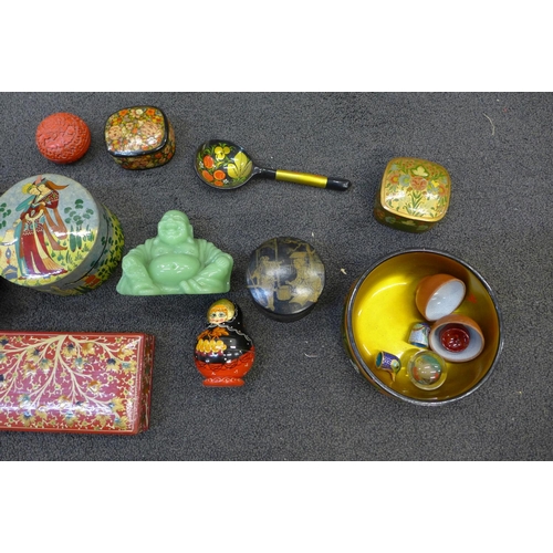 741 - Russian boxes and oriental items including a figure of Buddha