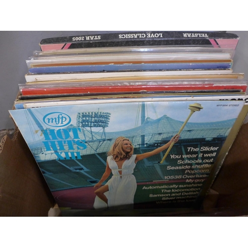 771 - A box of LP records, pop, rock, etc., including two The Beatles