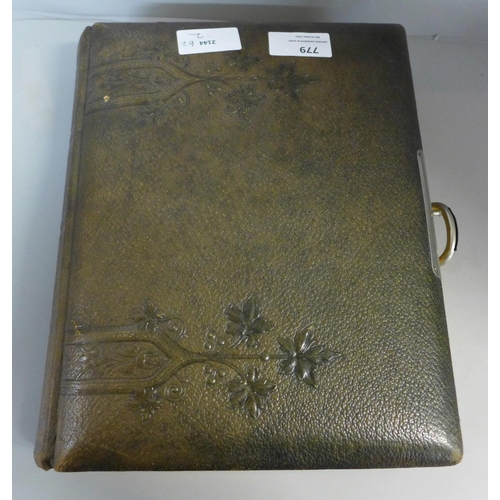 779 - A Victorian/Edwardian empty photograph album, clasp a/f