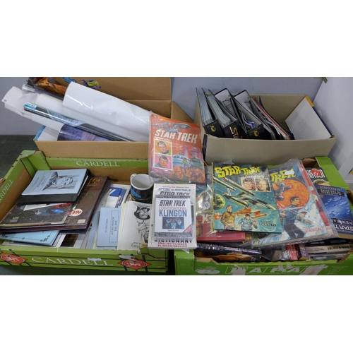 781 - Four boxes of Star Trek memorabilia including vintage annuals, fan club posters, etc.