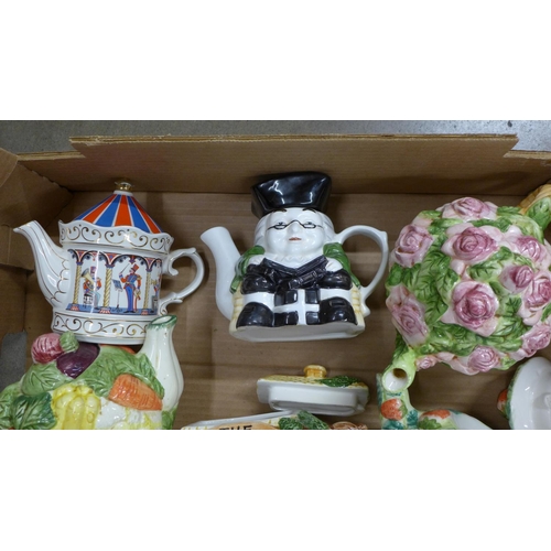 792 - Six novelty teapots including Sadler