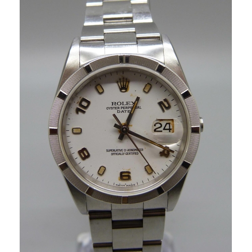 835 - A Rolex Oyster Perpetual Date wristwatch, boxed with papers, lacking crown