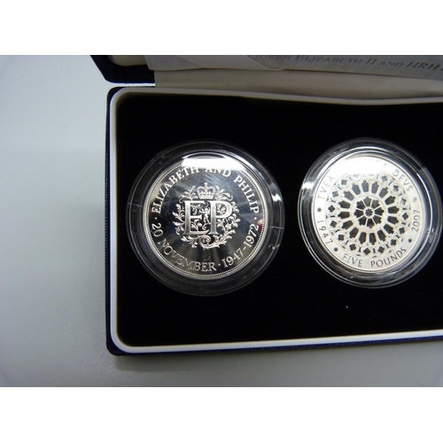 838 - A Royal Mint 2007 Diamond Wedding Anniversary silver proof coin set, 3x 925 silver, each 28.28g