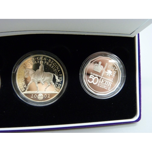 840 - A 2002 The Accession Set, three silver proof coins, Canada, Australia and Great Britain, cased