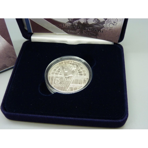 847 - A Royal Mint 2001 Queen Victoria silver proof £5 Anniversary Crown, cased