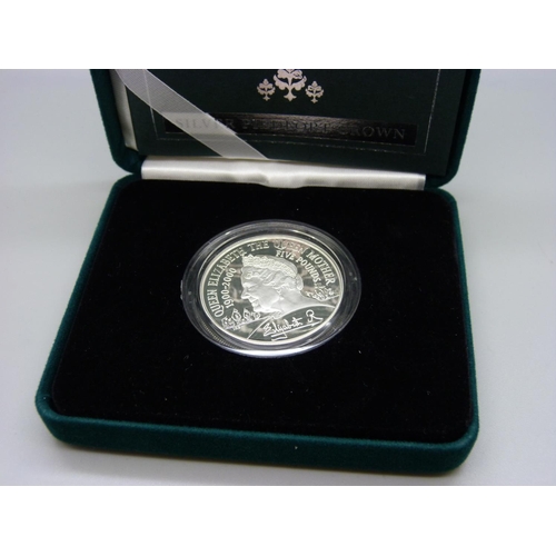 849 - A Royal Mint 2000 Queen Mother silver proof piedfort £5 coin, Centenary Crown, cased