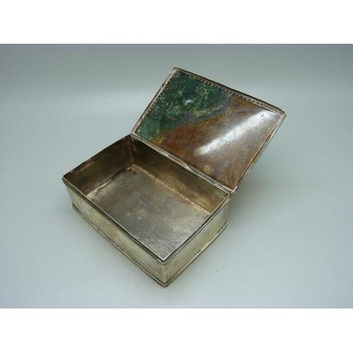 852 - A white metal box with agate set top, total weight 190g, 10.5cm wide