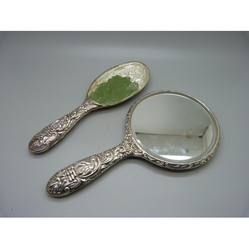 869 - A silver backed mirror and a silver brush back for scrap