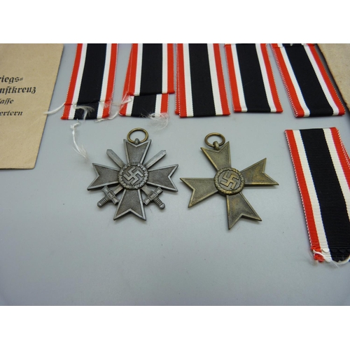 893 - Two WWII German Merit Cross, one with and one without swords