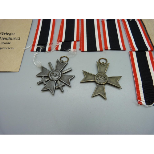 893 - Two WWII German Merit Cross, one with and one without swords