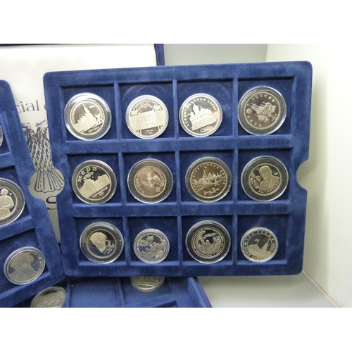 910 - A collection of 32 Russian proof coins with certificate of authenticity including 1 rouble, 3 rouble... 