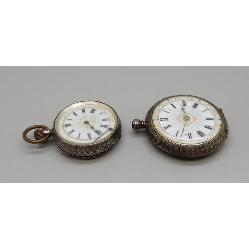 964 - Two silver fob watches, a/f